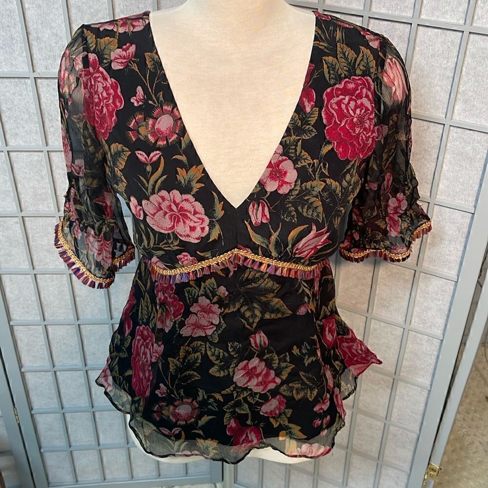 Anthropologie Flowered Blouse, Women’s Size Small